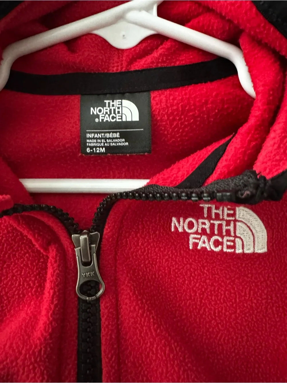 The North Face Kids Red and Black Hooded Fleece Jacket